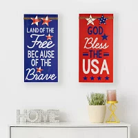 Northlight 23.5in Set Of 2 God Bless The Usa And Land Of The Free Wooden Americana Wood Wall Art