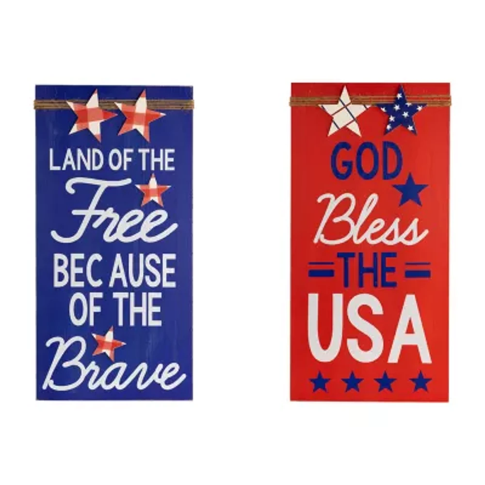 Northlight 23.5in Set Of 2 God Bless The Usa And Land Of The Free Wooden Americana Wood Wall Art