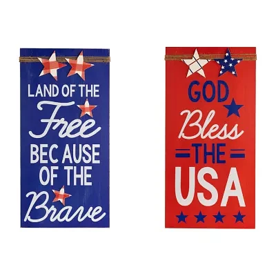 Northlight 23.5in Set Of 2 God Bless The Usa And Land Of The Free Wooden Americana Wood Wall Art
