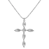 Womens White Cubic Zirconia Sterling Silver Cross Pendant Necklace