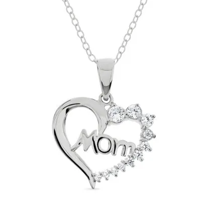 Mom Womens 7/8 CT. T.W. White Cubic Zirconia Sterling Silver Heart Pendant Necklaces