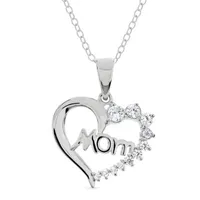 Mom Womens 7/8 CT. T.W. White Cubic Zirconia Sterling Silver Heart Pendant Necklace