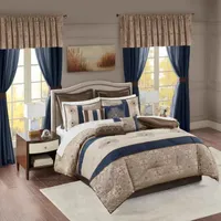 Madison Park Essentials Parker Jacquard Embroidered 24-pc. Complete Bedding Set with Sheets and Window Treatments