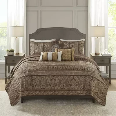 Madison Park Venetian 6-Pc Jacquard Quilt Set with Throw Pillows