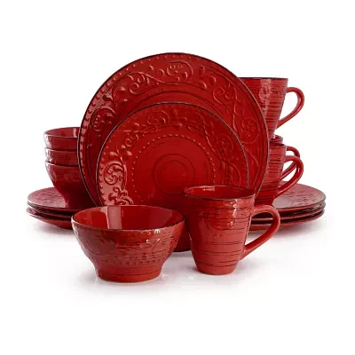 Elama Malibu Ocean Bloom 16 Piece 16-pc. Stoneware Dinnerware Set