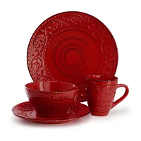 Elama Malibu Ocean Bloom 16 Piece 16-pc. Stoneware Dinnerware Set