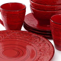 Elama Malibu Ocean Bloom 16 Piece 16-pc. Stoneware Dinnerware Set