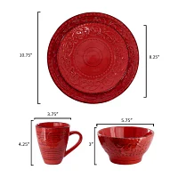 Elama Malibu Ocean Bloom 16 Piece 16-pc. Stoneware Dinnerware Set