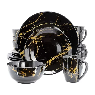 Elama Fine Marble 16 Pc Black 16-pc. Ceramic Dinnerware Set