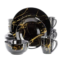 Elama Fine Marble 16 Pc Black 16-pc. Ceramic Dinnerware Set
