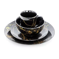 Elama Fine Marble 16 Pc Black 16-pc. Ceramic Dinnerware Set