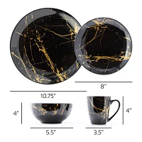Elama Fine Marble 16 Pc Black 16-pc. Ceramic Dinnerware Set