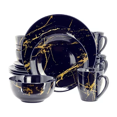 Elama Fine Marble Dark Blue 16-pc. Ceramic Dinnerware Set
