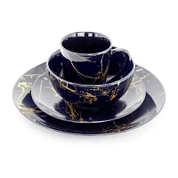 Elama Fine Marble Dark Blue 16-pc. Ceramic Dinnerware Set
