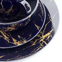 Elama Fine Marble Dark Blue 16-pc. Ceramic Dinnerware Set
