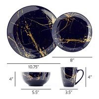 Elama Fine Marble Dark Blue 16-pc. Ceramic Dinnerware Set