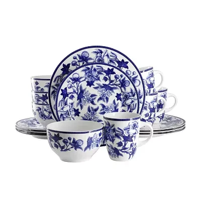 Elama Cattleya 16 Piece 16-pc. Porcelain Dinnerware Set