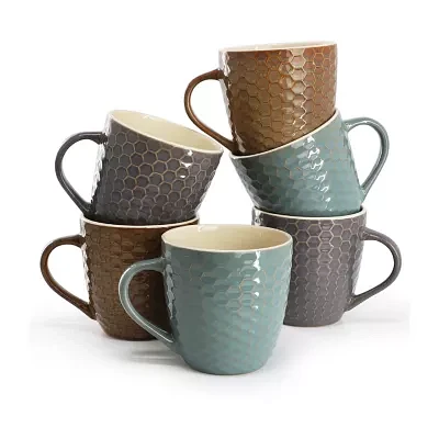 Elama Honeysuckle 6 Piece Assorted 6-pc. Geometric Coffee Mug