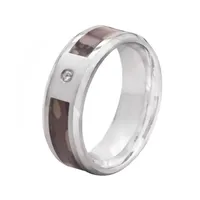 Mens 8 Mm Accent Genuine White Diamond Stainless Steel Band