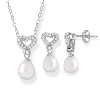 White Cultured Freshwater Pearl Sterling Silver Heart 2-pc. Jewelry Set