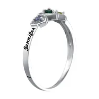 Womens Simulated Multi Color Stone Sterling Silver Heart 3-Stone Cocktail Ring