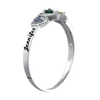 Personalized Womens Genuine Multi Color Stone 10K Gold Heart 3-Stone Cocktail Ring