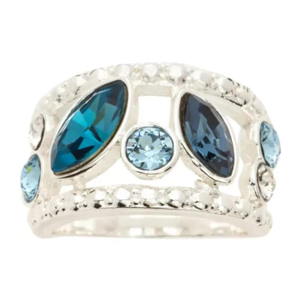 Sparkle Allure Crystal Pure Silver Over Brass Cocktail Ring
