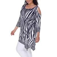 White Mark Plus Antonia Womens Scoop Neck 3/4 Sleeve Tunic Top