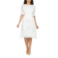 Giovanna Signature Womens Short Sleeve Eyelet Midi Fit + Flare Dress