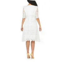 Giovanna Signature Womens Short Sleeve Eyelet Midi Fit + Flare Dress