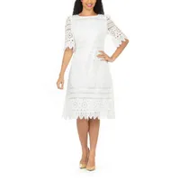 Giovanna Signature Womens Short Sleeve Eyelet Midi Fit + Flare Dress