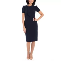 London Style Womens Short Sleeve Midi Sheath Dress