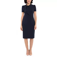 London Style Womens Short Sleeve Midi Sheath Dress