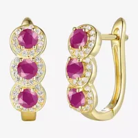 Lead Glass-Filled Red Ruby 10K Gold 15.5mm Hoop Earrings