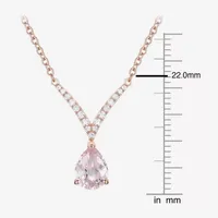 Womens Lab Created Pink Sapphire 14K Rose Gold Over Silver Pear Pendant Necklace