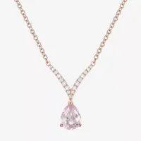 Womens Lab Created Pink Sapphire 14K Rose Gold Over Silver Pear Pendant Necklace