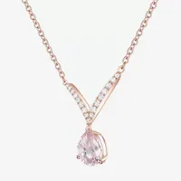 Womens Lab Created Pink Sapphire 14K Rose Gold Over Silver Pear Pendant Necklace