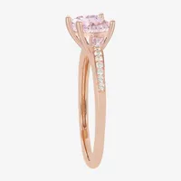 Womens Lab Created Pink Sapphire 14K Rose Gold Over Silver Cushion 3-Stone Side Stone Cocktail Ring