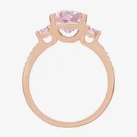 Womens Lab Created Pink Sapphire 14K Rose Gold Over Silver Cushion 3-Stone Side Stone Cocktail Ring