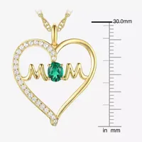 "Mom" Womens Lab Created Green Emerald 14K Gold Over Silver Heart Pendant Necklace