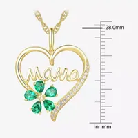 "Mama" Womens Lab Created Green Emerald 14K Gold Over Silver Flower Heart Pendant Necklace