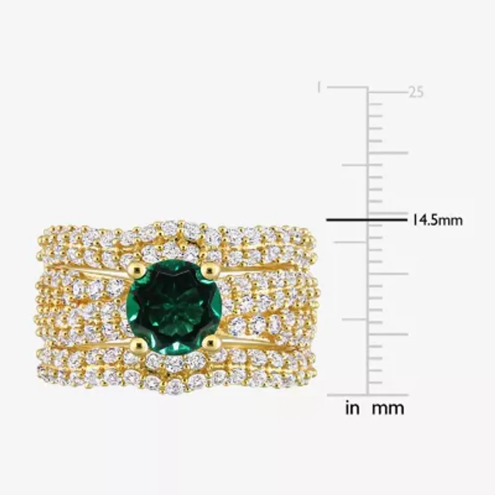 Modern Bride Gemstone Womens Lab Created Green Emerald 18K Gold Over Silver Round Bridal Set