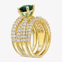 Modern Bride Gemstone Womens Lab Created Green Emerald 18K Gold Over Silver Round Bridal Set