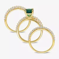 Modern Bride Gemstone Womens Lab Created Green Emerald 18K Gold Over Silver Round Bridal Set