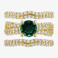 Modern Bride Gemstone Womens Lab Created Green Emerald 18K Gold Over Silver Round Bridal Set