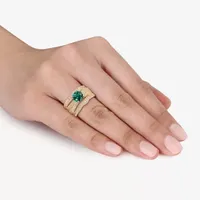 Modern Bride Gemstone Womens Lab Created Green Emerald 18K Gold Over Silver Round Bridal Set