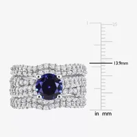 Modern Bride Gemstone Womens Lab Created Blue Sapphire Sterling Silver Round Bridal Set