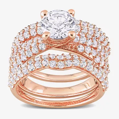 Modern Bride Gemstone Womens Lab Created White Sapphire 18K Rose Gold Over Silver Round Bridal Set