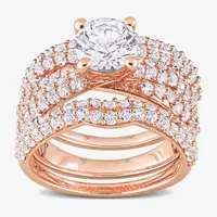 Modern Bride Gemstone Womens Lab Created White Sapphire 18K Rose Gold Over Silver Round Bridal Set