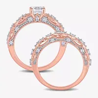 Modern Bride Gemstone Womens 1/10 CT. T.W. Lab Created White Sapphire 10K Rose Gold Round Bridal Set